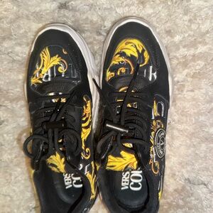 Versace Black and Gold Patterned Sneakers